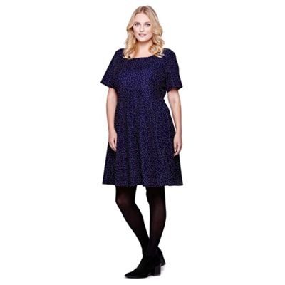 Yumi Curves Blue Spot Dress With Short Sleeves